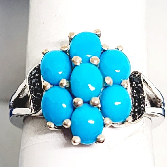 Premium Sleeping Beauty Turquoise & Blk Spinel ring in Plat/925SS sz 8 2.65 tcw - Picture 4 of 6